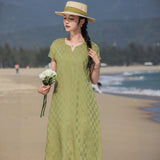 Bliss Green Plaid Linen Cheongsam Dress