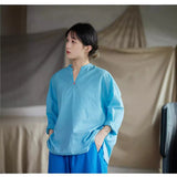 Garnet Sky Blue Cotton Cheongsam Shirt
