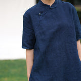 Sunset Linen Navy Cheongsam Top