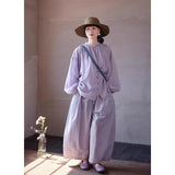 Spica Purple Jade Cotton Wide-Leg Cheongsam Pants