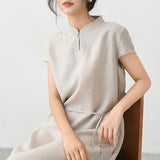 Zara Natural Linen Cheongsam Dress