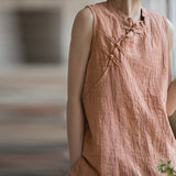 Cosmos Thin Tie-Dye Ramie Cotton Cheongsam Vest