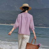 Poinsettia Light Taro Purple Ramie Cheongsam Top