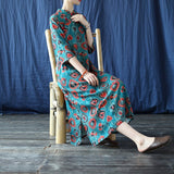 Prestige Cotton-Linen Digital Print Cheongsam Dress