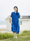 Antares Blue Linen Cheongsam Dress