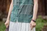 Patrician Linen Ramie Spliced Tie-Dye Tank Cheongsam Top