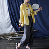 Coronet Linen Digital Print Cheongsam Top