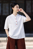 Pearl Linen Color Loose Cheongsam Top