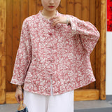 Fern Jacquard Floral Cotton-Linen Cheongsam Top