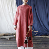 Elegance Cotton-Linen Vintage Cheongsam Dress