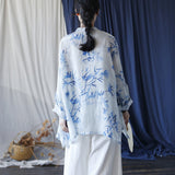 Annabella Blue Bamboo Leaf Long Cheongsam Cardigan