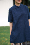 Sunset Linen Navy Cheongsam Top