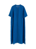 Antares Blue Linen Cheongsam Dress