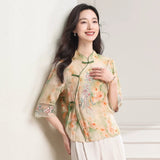 Petra Floral Ramie Cheongsam Top