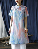 Zircon Floral Print Cotton Cheongsam Dress