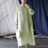 Tanzanite Ramie Digital Print Cheongsam Dress