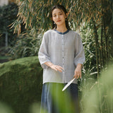 Pearl Cloud Gray Tencel Ramie Cheongsam Top
