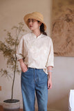Sara Jacquard Cotton-Linen Cheongsam Top