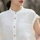 Verse Linen Pure White Cheongsam Shirt