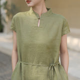 Zara Natural Linen Cheongsam Dress