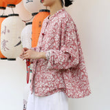 Fern Jacquard Floral Cotton-Linen Cheongsam Top