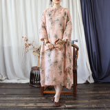 Petra Peach Cotton-Linen Cheongsam Dress