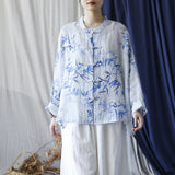 Peach Ramie Floral Cheongsam Top