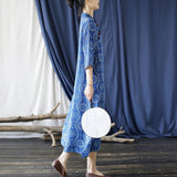 Yuna Cotton-Linen Digital Print Cheongsam Dress