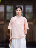 Rhiannon Tie-Dye Cotton-Linen Cheongsam Top