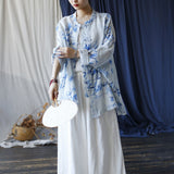 Peach Ramie Floral Cheongsam Top