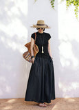 Vita Linen Black A-Line Cheongsam Skirt
