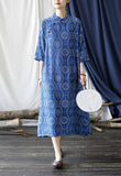Yuna Cotton-Linen Digital Print Cheongsam Dress