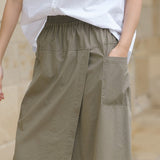 Sage Cotton High-Waist Skirt Cheongsam Pants