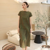 Daphne Linen Abstract Print Cheongsam Dress