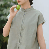 Prelude Pure White Cotton-Linen Cheongsam Top