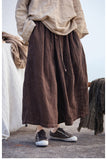 Gardenia Linen Smoky Brown Wide-Leg Cheongsam Pants