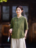 Rhiannon Tie-Dye Cotton-Linen Cheongsam Top