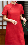 Serenity Crabapple Red Embroidered Cheongsam Dress