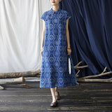 Yuna Cotton-Linen Digital Print Cheongsam Dress
