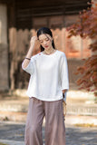 Regent Color-Block Raw Linen Cheongsam Top