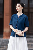 Lena Linen Petal Collar Cheongsam Top