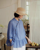Magdalena Ramie Ruffled Hem Cheongsam Top