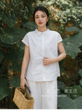 Prelude Pure White Cotton-Linen Cheongsam Top
