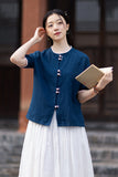 Lena Linen Petal Collar Cheongsam Top