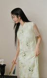 Raya Early Green Flower Cheongsam Top