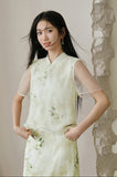 Raya Early Green Flower Cheongsam Top
