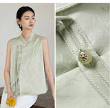 Poinsettia Elevated Stand Collar Cheongsam Qipao Vest Frog Buttons