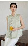 Poinsettia Elevated Stand Collar Cheongsam Qipao Vest Frog Buttons