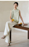 Poinsettia Elevated Stand Collar Cheongsam Qipao Vest Frog Buttons
