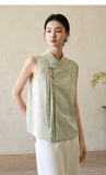 Poinsettia Elevated Stand Collar Cheongsam Qipao Vest Frog Buttons